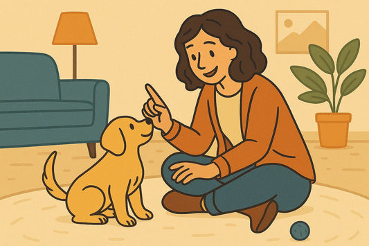 Woman bonding with a new puppy
